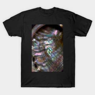 BLACK RAINBOW MOTHER OF PEARL SHELL INLAID METALLIC T-Shirt